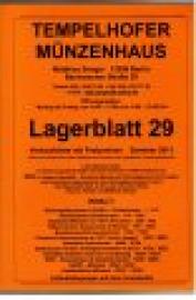 Tempelhofer Münzenhaus. Lagerblatt 29. Verkaufsliste mit Festpreisen Sommer 2011.