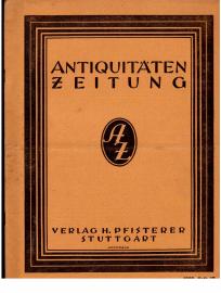 Antiquitäten-Zeitung. Offizielles Organ des Verband südwestdeutscher Antiquitätenhändler E.V. Stuttgart. 30. Jahrgang, Heft 12(1922)