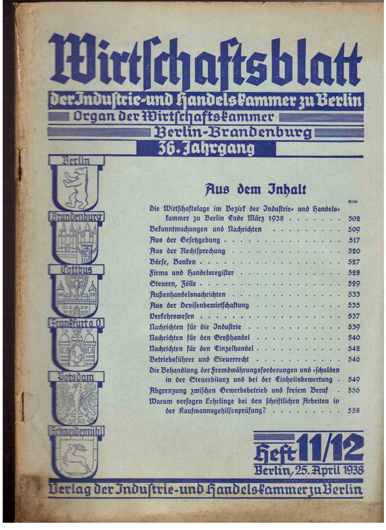 Wirtschaftsblatt der Industrie- und Handelskammer zu Berlin. Organ der Wirtschaftskammer Berlin-Brandenburg. 36. Jahrgang, Heft 11-12