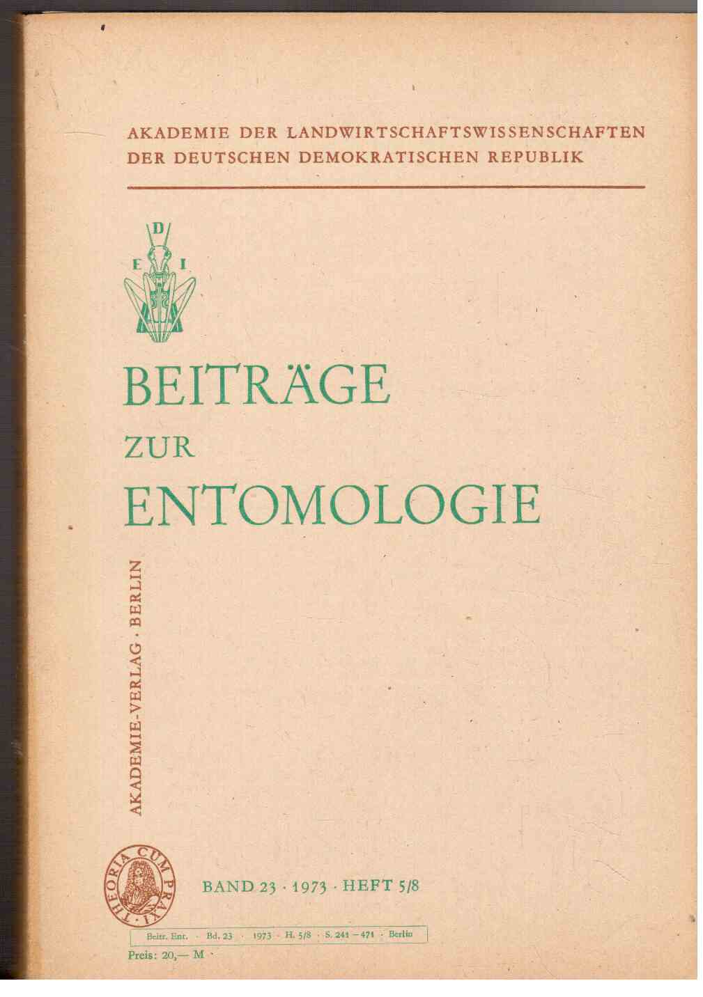 Beiträge zur Entomologie. Band 23, 1973 Heft 5/8