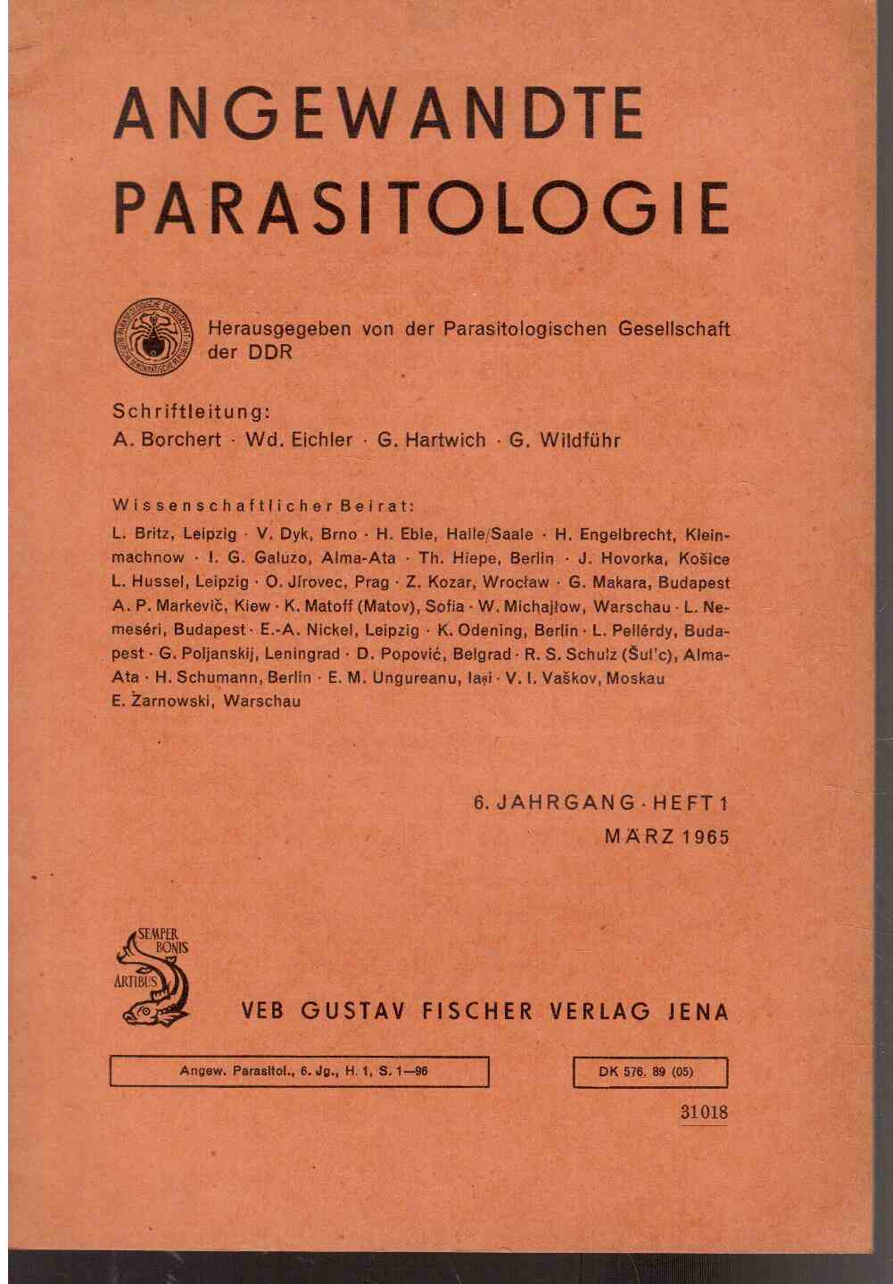 Angewandte Parasitologie. 6. Jahrgang, Heft 1