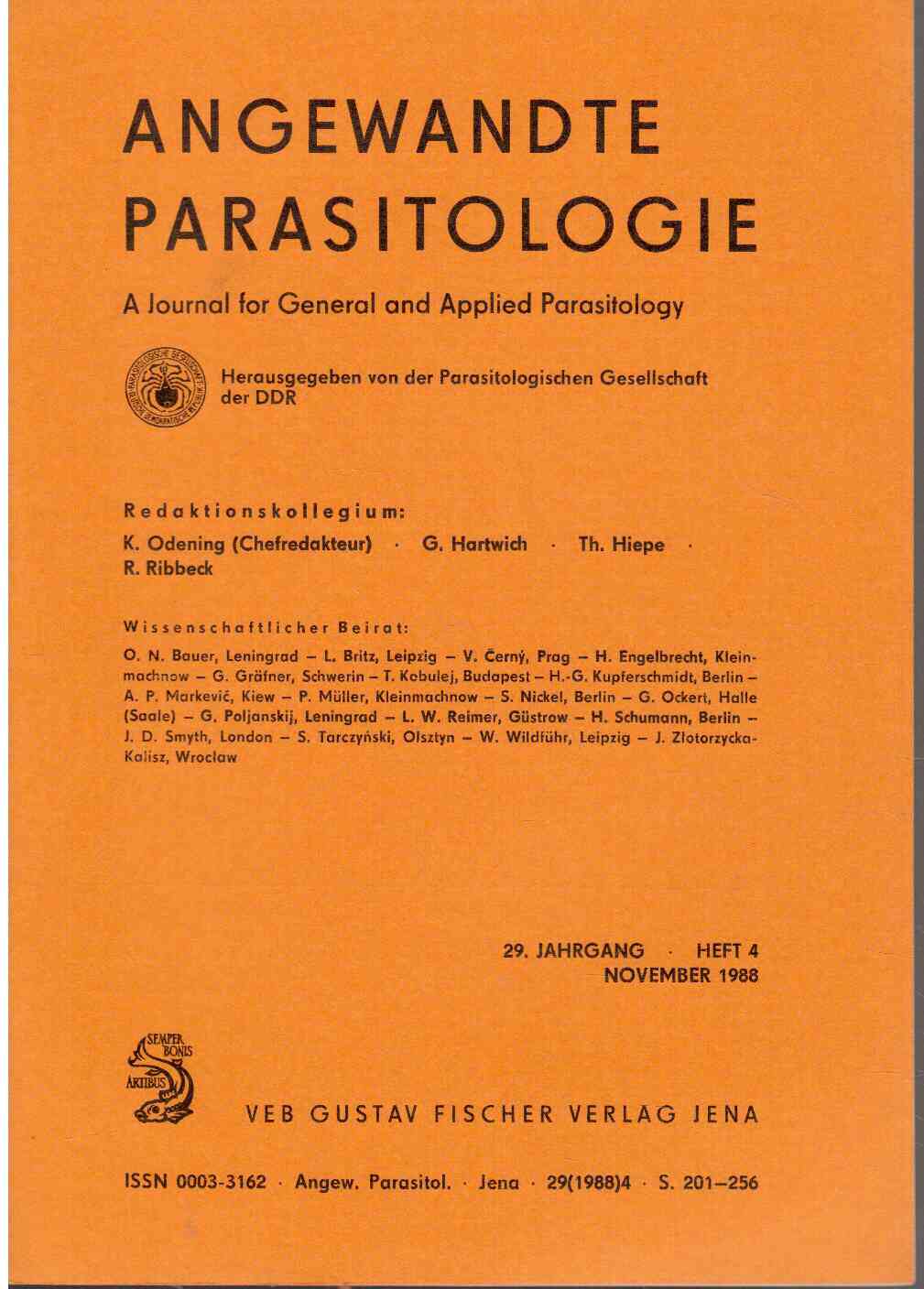 Angewandte Parasitologie : A Journal für General and Applied Parasitology, 29. Jg. November