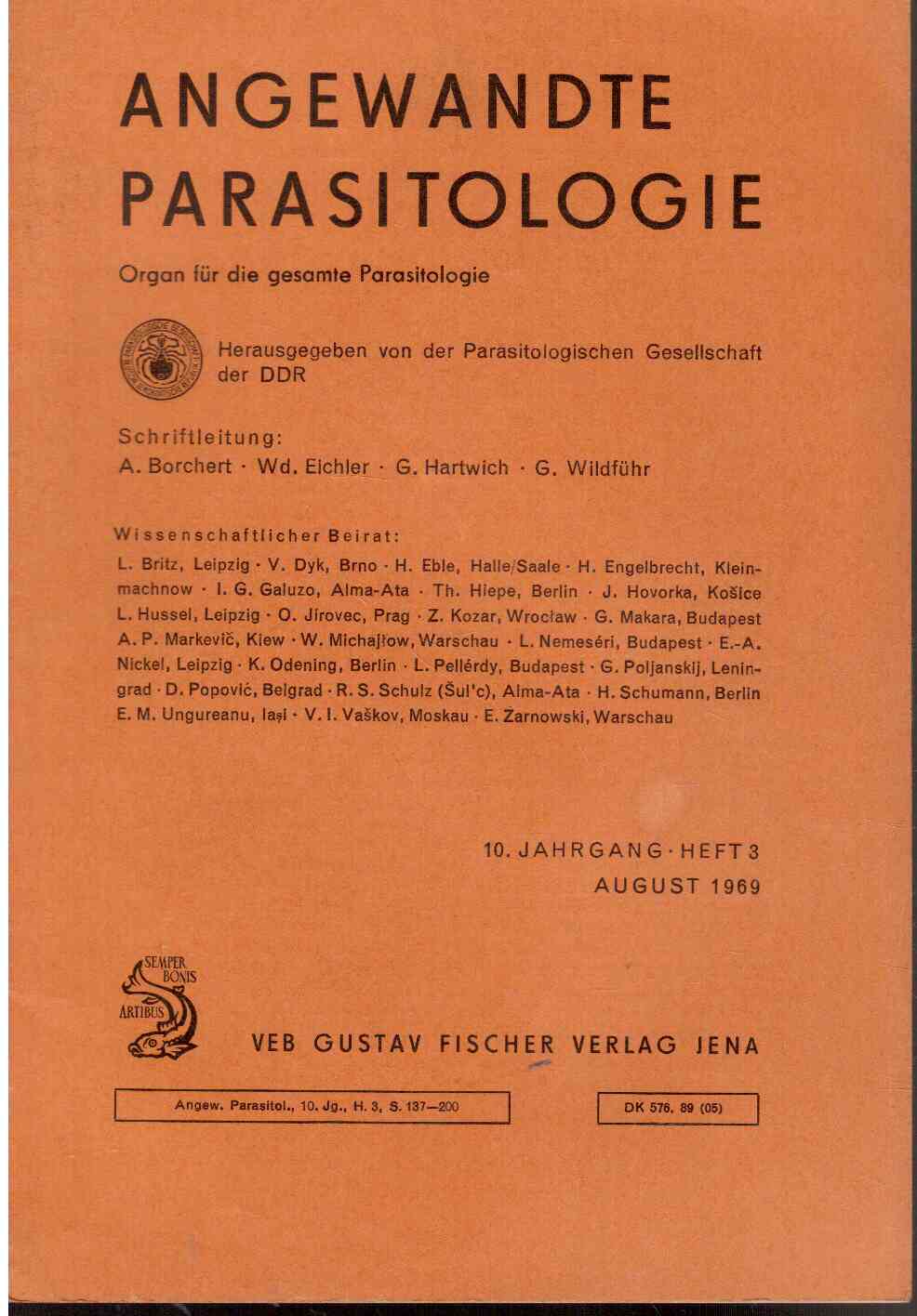 Angewandte Parasitologie : Organ für die gesamte Parasitologie. 10.Jahrgang, Heft 3