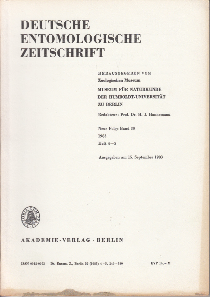 Deutsche Entomologische Zeitschrift, Neue Folge Band 30, Jahrgang 1983, Heft 4-5
