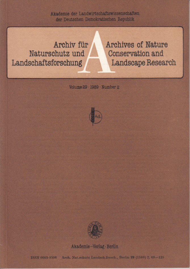 Archiv für Naturschutz und Landschaftsforschung - Archives of Nature Conservation and Landscape Research. Vol. 29 (1989) Nr. 2