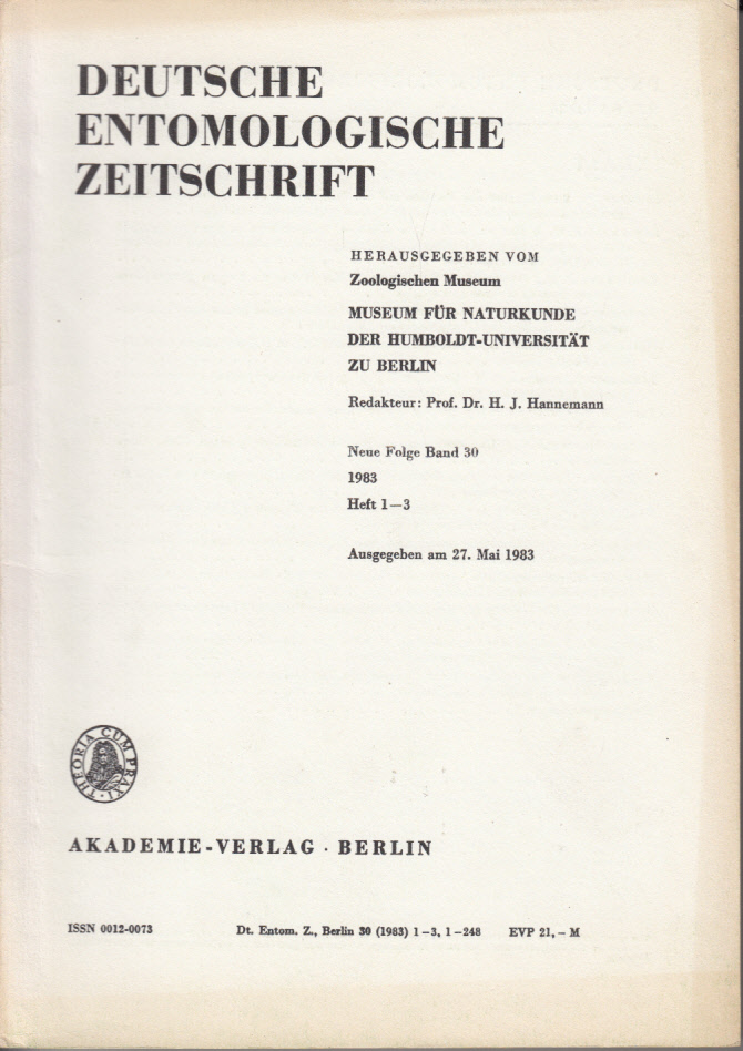 Deutsche Entomologische Zeitschrift, Neue Folge Band 30, Jahrgang 1983, Heft 1-3