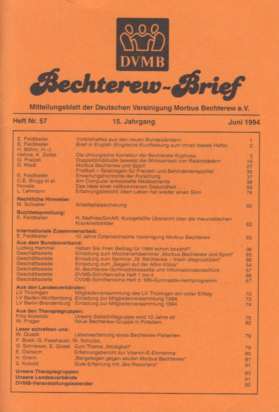 Bechterew-Brief Heft Nr. 57 15. Jahrgang Juni 1994