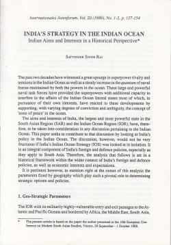 Indias Strategy in the Indian Ocean : Indian Aims and Interests in a Historical Perspektive.