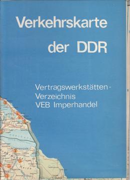 Verkehrskarte der DDR. Vertragswerkstätten-Verzeichnis VEB Imperhandel, Maßstab: 1 : 600 000