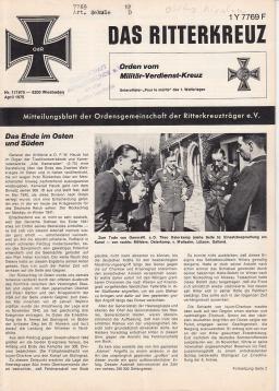 Das Ritterkreuz. Mitteilungsblatt der Ordensgemeinschaft der Ritterkreuzträger e.V. Nr. 1(1975)