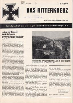 Das Ritterkreuz. Mitteilungsblatt der Ordensgemeinschaft der Ritterkreuzträger e.V. Nr. 3(1971)