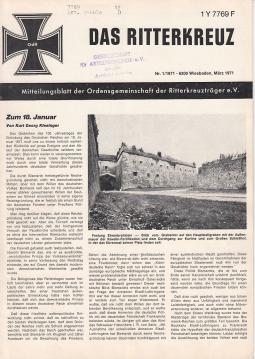 Das Ritterkreuz. Mitteilungsblatt der Ordensgemeinschaft der Ritterkreuzträger e.V. Nr. 1(1971)