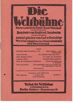 Die Weltbühne. Wochenschrift für Politik, Kunst, Wirtschaft. XIV. Jahrgang, 1959 (inkomplett)