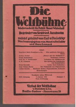 Die Weltbühne. Wochenschrift für Politik, Kunst, Wirtschaft. XIV. Jahrgang, 1958 (inkomplett)