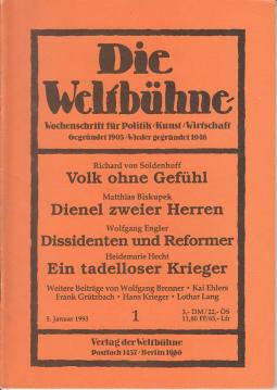 Die Weltbühne - Wochenschrift für Politik, Kunst, Wirtschaft, 88. Jahrgang XLVIII (1993: Nr. 1 - 26)