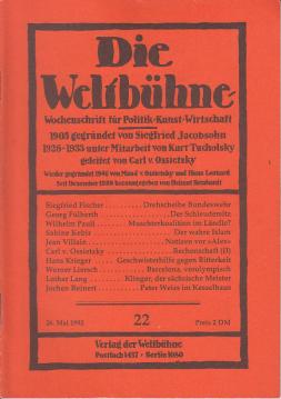 Die Weltbühne. Wochenschrift für Politik, Kunst, Wirtschaft. 87. Jhrg., XLVII, Nr. 22 vom 26. Mai 1992