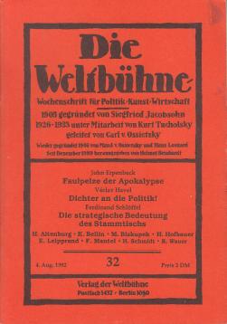 Die Weltbühne. Wochenschrift für Politik, Kunst, Wirtschaft. 87. Jhrg., XLVII, Nr. 32 vom 4. Aug. 1992