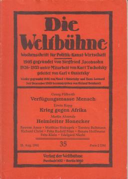 Die Weltbühne. Wochenschrift für Politik, Kunst, Wirtschaft. 87. Jhrg., XLVII, Nr. 35 vom 25. Aug. 1992