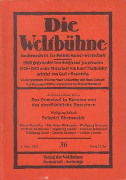 Die Weltbühne. Wochenschrift für Politik, Kunst, Wirtschaft. 87. Jhrg., XLVII, Nr. 36 vom 1. Sept. 1992