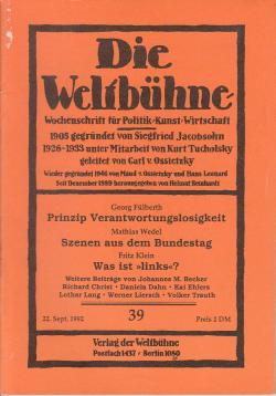 Die Weltbühne. Wochenschrift für Politik, Kunst, Wirtschaft. 87. Jhrg., XLVII, Nr. 39 vom 22. Sept. 1992