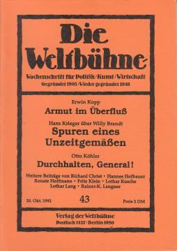 Die Weltbühne. Wochenschrift für Politik, Kunst, Wirtschaft. 87. Jhrg., XLVII, Nr. 43 vom 20. Okt. 1992
