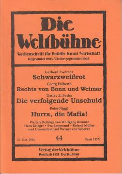 Die Weltbühne. Wochenschrift für Politik, Kunst, Wirtschaft. 87. Jhrg., XLVII, Nr. 44 vom 27. Okt. 1992