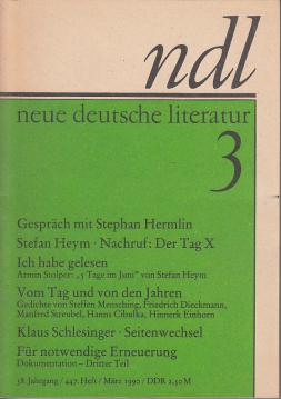 ndl - neue deutsche Literatur: Monatsschrift für Literatur und Kritik, 38. Jahrgang, 3. Heft 1990