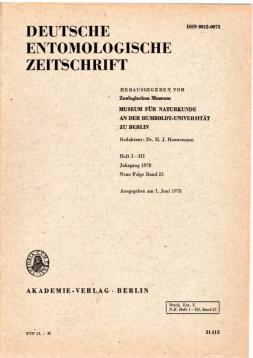 Deutsche Entomologische Zeitschrift N.F. Bd. 25, Heft I - III (1978)