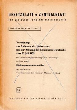 Verordnung zur Änderung der Besteuerung und zur Senkung des Einkommensteuertariftes vom 23. Juli 1953