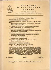 Religion, Wissenschaft, Kultur. Vierteljahresschrift der Wiener Katholischen Akademie. 15. Jhg, Folge I-II