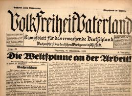 Volk Freiheit Vaterland : Kampfblatt für das erwachende Deutschland. Wochenschrift der deutschen Werkgemeinschaft e.V. 6. Jhg., Folge 29 vom 19. Ostermond 1928