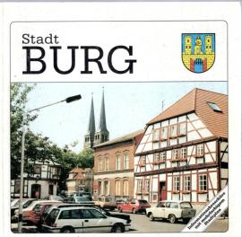 Stadt Burg. Informationsbroschüre mit mehrfarbigem Stadtplan 